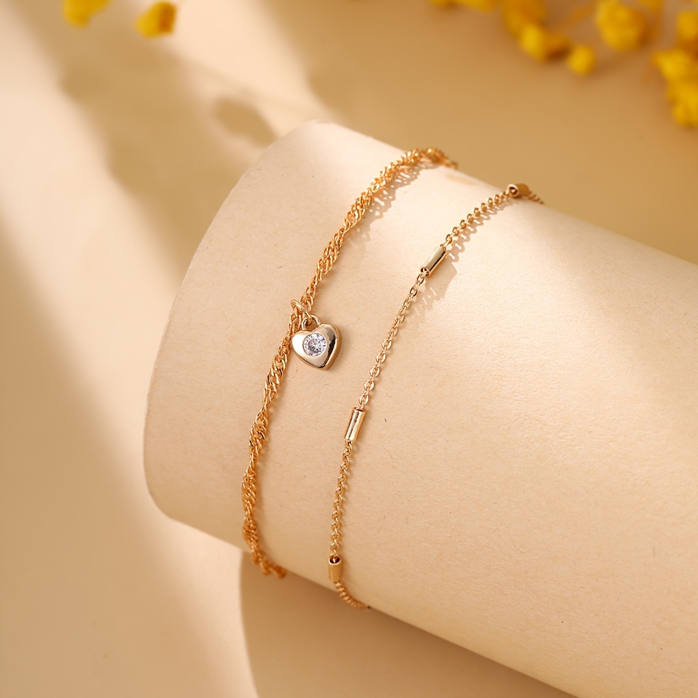 Women's Multi-Layer Stacked Water Wave Long Chain Bracelet Set with Heart Pendant